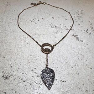 Lucky Brand Rhinestone Pendant Bronze Tone Y Necklace